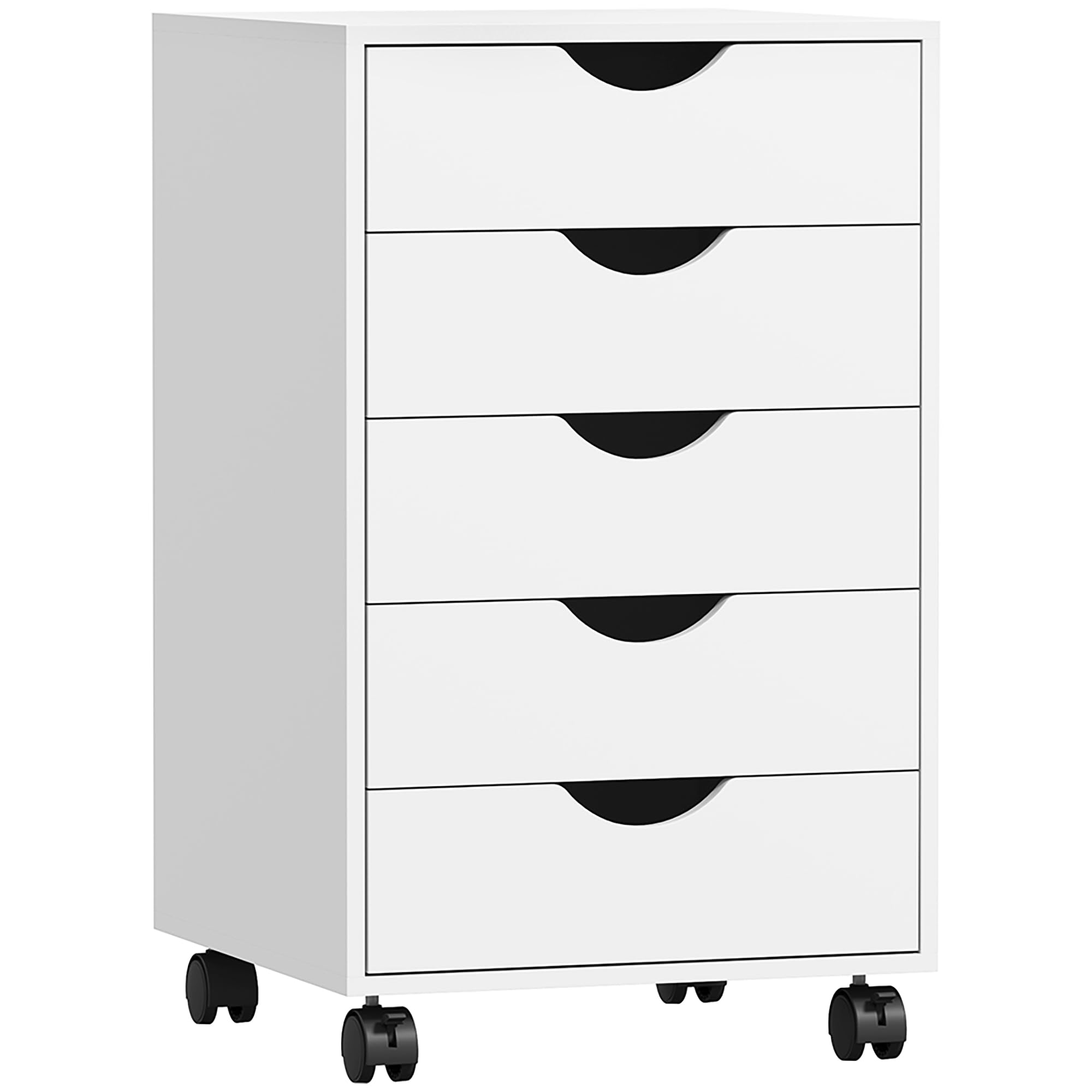 HOMCOM Rolling Filing Cabinet, Vertical File Cabinet with Wheels and 2 Brakes, Printer Stand with 5 Drawers for Study, Home Office, White