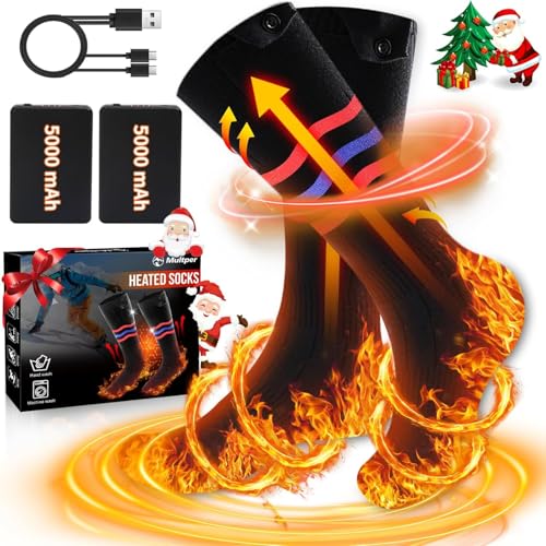 Multper Calcetines Calefactables Hombre Mujer, 5000mAh Calcetines eléctricos Recargables Mejorados,Unisex Calcetines Termicos Lavables para Esquí/Ciclismo/Pesca, Regalo para Hombres Mujeres (37-53)