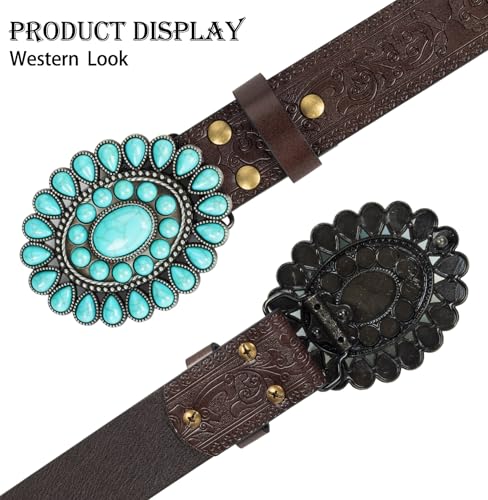Image of Western-Leather-Belts-Women Vintage Waist-Belts with Hollow Out Flower