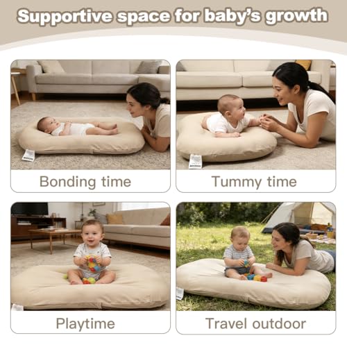 Image of Infant Support Cushion -Baby Support Cushion for Newborn, Oversized for 0-24 Months (36.5*20 inchs), Tummy Time Mat for Home and Travel, Soft Cotton, Supervised Use, Baby Essentials Gift -includ cover