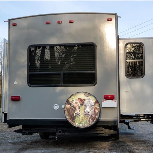 Image of Dujiea Cows and Small Butterflies Spare Tire Cover, Universal Wheel Tire Cover Waterproof Dust-Proof Tire Protectors for Trailer Rv SUV Truck Camper and Many Vehicle 14 15 16 17 Inch