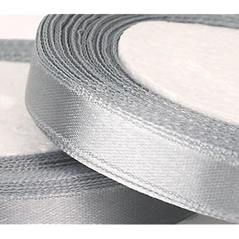GCS 25 Yards / 23 Meters Of Satin Wedding Party Ribbon 15mm In Multiple Colours Pack Rolls (Silver) Cover