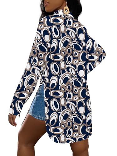 Image of LYANER Women's Collar Neck Long Sleeve Button Down Shirts Sexy Split Hem Tops Long Blouse Shirt Dress