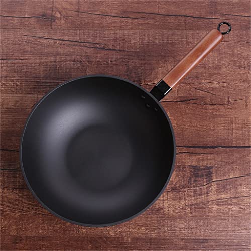 Wok de hierro fundido con mango de madera y tapa miniatura 4