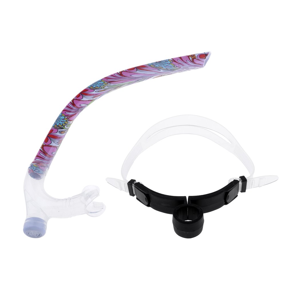 Front Snorkel for Swimmers Swimming Training - Center Mount Easy Breath Comfortable Silicone Mouthpiece Swim Snorkel Tube With Adjustable Head Strap