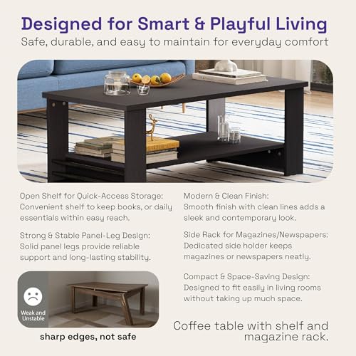 Image of Wakefit Center Table | 1 Yr Warranty | Coffee Table for Living Room Wooden, Tea Table for Living Room Wooden, Sofa Table, Free Installation from Brand, Modern Multi-Functional & Wobble-Free(Nestren)