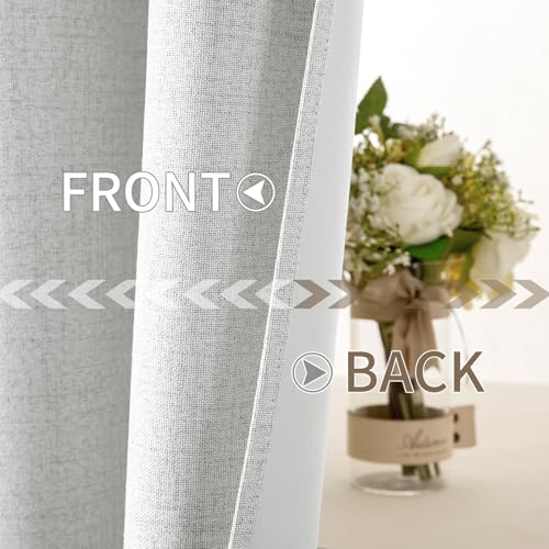 Image of MIULEE Linen Textured Curtains for Bedroom Solid 100% Blackout Thermal Insulated Heathered White Grommet Room Darkening Curtains & Drapes Luxury Decor for Living Room 52 x 63 Inch (2 Panels)