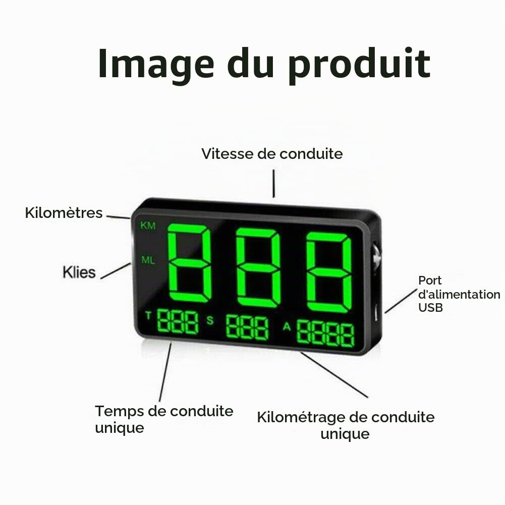 Riloer Compteur de vitesse GPS numérique Voiture Head Up Display MPH Alarme de survitesse Coffre-fort Universel, Compteur de vitesse GPS, Plug & Play