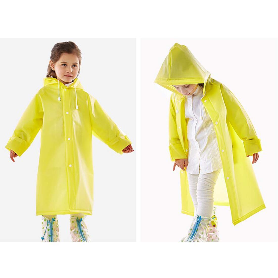 MAGIC Kid's Girl's Pvc Full Sleeve With Hooded Pplain Knee Length Raincoat (Yellow, 2-3 Years) - Image 6 thumbnail