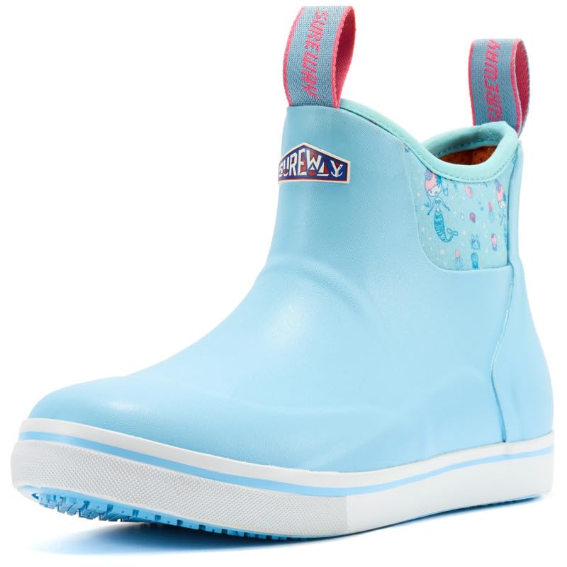 SUREWAY Women's Ankle Fishing Deck Boots for Women,Short Waterproof Neoprene Rubber Rain Boots,Lightweight Garden Work Shoes for Women,Upgraded Slip Resistant,LT.BLUE,Size 8