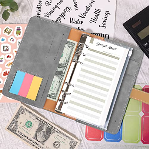 AEYAKA-Carpeta-de-Cuaderno-A6-Anillas-Carpeta-de-Presupuesto-A6-Cuero-de-PU-Bolsas-de-Carpeta-A6-Organizador-Grau