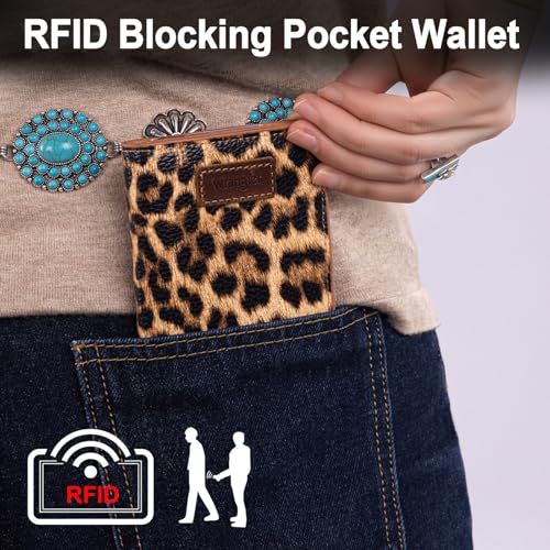 Image of Montana West X Wrangler Small Leopard Print Wallets for Women Slim Thin Wallet Card Cases Money Organizer Thin Mini Pocket Wallet with Rfid Lining and A Coin Purse