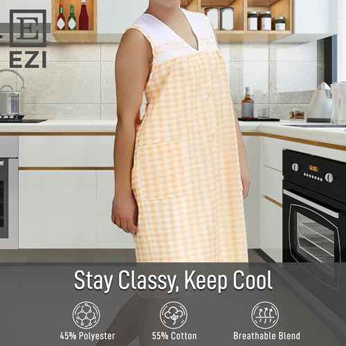 Image of Ezi House Dresses for Women with Pockets - Moo Moos Gingham Dress - House Coat Zipper Duster Dress - Medium to Plus Size