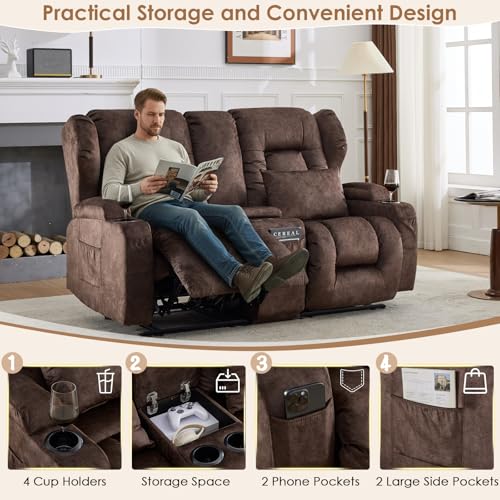 Image of SAMERY 65.5 inch Loveseat Recliner Sofa | Double Recliner Sofa & Console | Wall Hugger Loveseat Reclining RV Theater Seats | RV Couch Home Theater Seating Furniture (Velvet Mahogany)