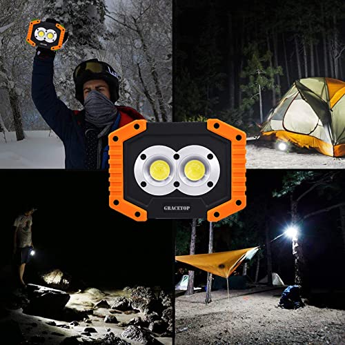 GRACETOP LED Work Light 20W Portable Lighting, IP65 Waterproof Emergency Lamp Job Site Lighting suport AA Battery - Image 4
