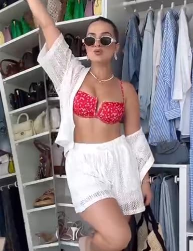 2 Piece Crochet Swimsuit Cover Ups for Women Hollow Out Knit Half Sleeve Tops Shorts Sets3