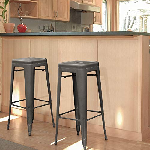 Image of Devoko Metal Bar Stools 30 inch Indoor Outdoor Stackable Barstools Modern Style Industrial Vintage Counter Bar Stools Set of 4 (30 inch, Gun)