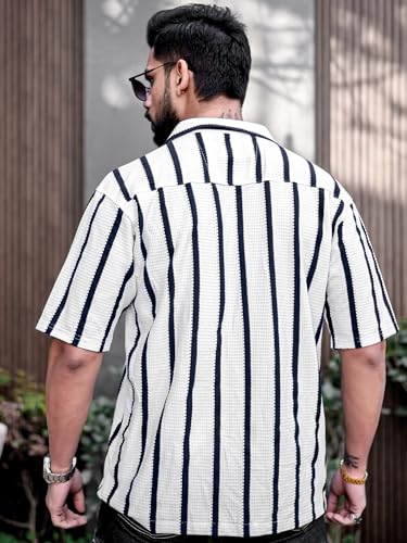 Image of Maniac || Mens || Striped || Collared Neck || Half Sleeve || Popcorn Knitted || Shirt