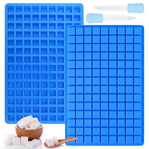 Image of Sakolla 2 Pack Square Silicone Candy Molds, Nonstick 126 Cavity Mini Silicone Molds for Chocolate, Hard Candy, Gummy, Ice Cubes, Ganache (Blue)