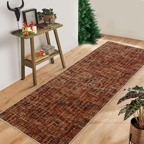 COZYLOOM Washable Runner Rug 2x6 Runner Modern Rug Non Slip Kitchen Rugs Abstract StripedIndoor Entryway Rug Soft Bathroom Rugs Stain Resistant Carpet for Hallway Laundry Bedroom 2'x6' Red