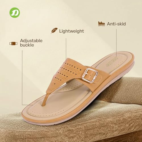 Image of DOCTOR EXTRA SOFT Women's Memory Foam Flat Slippers /Flip-Flops Stylish Casual Comfortable Diabetic Orthopedic Lightweight Slip-On Sandals with Adjustable Buckle for Women & Girls D-609
