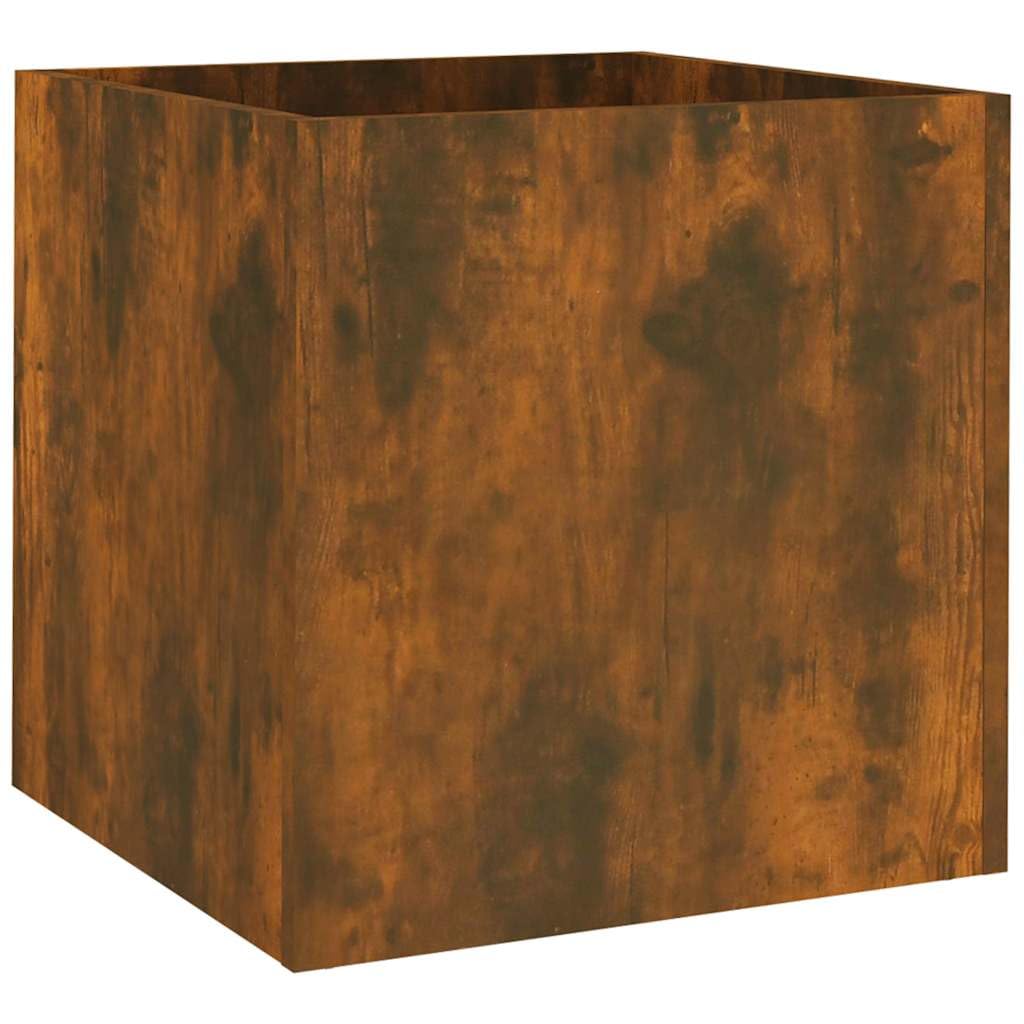 Pflanzkasten aus Holzwerkstoff 40x40x40 cm Räuchereiche - Robuster Blumenkasten für Balkon Garten und Innenbereiche mit glatter Oberfläche