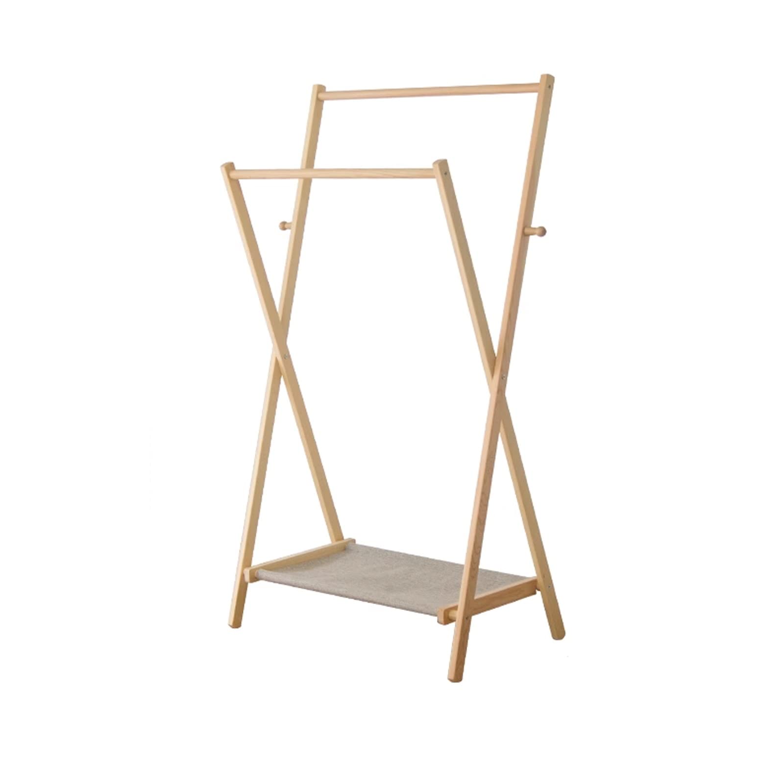 Coat Rack Wood Coat Rack Proposal Floor-type Double Rod Hanging Clothes Rack Multifunctional Bedroom Space-saving Clothes Rack Standing Coat Rack(Large)