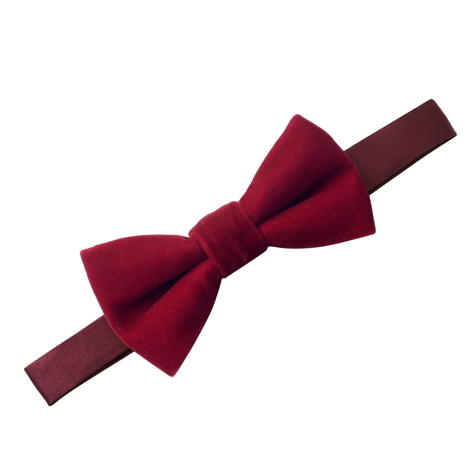 PACGOTH Boys' Velvet Bow Ties, Pre-Tied, Solid, Adjustable With Gift Box (Burgundy)