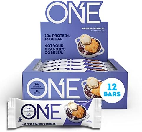 ONE Protein Bars, Blueberry Cobbler, Gluten Free Protein Bars with 20g Protein and only 1g Sugar, Guilt-Free Snacking for High Protein Diets, 2.12 oz (12 Count)