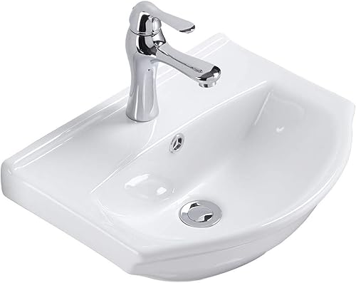 Renovators Supply Manufacturing Tahoe - Fregadero de baño pequeño de montaje en pared, de 17.7 in, de cerámica, color blanco, con arco de pared,