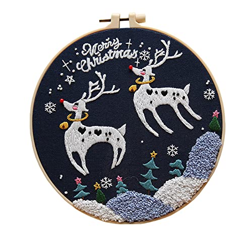 Image of Gogobear 7.9 inch Desktop Wall 3D Art Embroidery Painting Adult Beginner Handmade Embroidery DIY Christmas Elk Material Kit Complete Set Includes All Materials