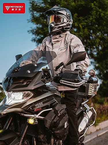 Image of Motowolf 2-Pcs Motorcycle Jacket Men & Pants, 100% Waterproof Protective Rain Gear Reflective Jacket with Hood, All-Season