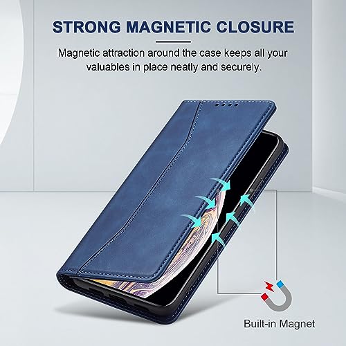 Image of Jasonyu Flip Wallet Case for iPhone Xs Max,Leather Magnetic Folio Cover with Card Holder,Kickstand - TPU Shockproof Durable Protective Phone Case,Blue