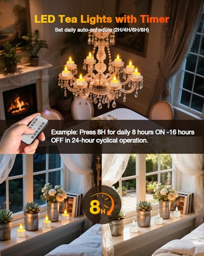 Image of Yme Tea Lights Candles Battery Operated, Rechargeable with Remote & Timer | USB-C Charging Cables, Flickering Flameless LED Votives Candles,for Lantern, Table, Halloween, Christmas, Party Decor, 12PCS