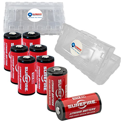 8 Pack Surefire CR123A Lithium Battery 3v with 2 LightJunction Battery Cases