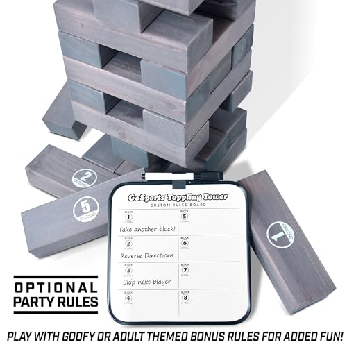 Image of GoSports Giant Wooden Stacking Game - Stacks Up to 5 ft - Choose Brown Wood Stain, Gray, Natural, Stars & Stripes, or Tropical Hardwood - Toppling Tower