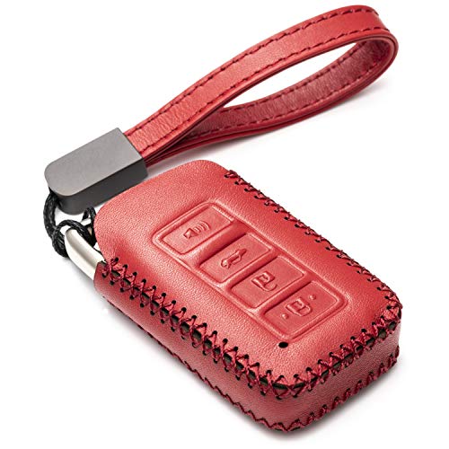 Image of Vitodeco Genuine Leather Smart Key Fob Case Cover Protector Compatible for Lexus UX, NX, RX, GX, LX, is, ES, GS, LS (2014-2021) - 4-Button, Red