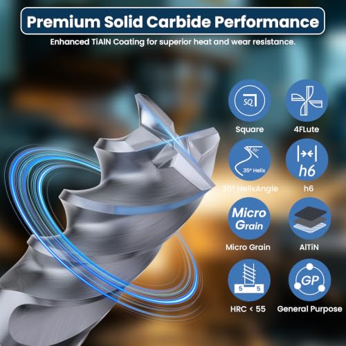 Image of Carbide Square End Mill - 4 Flute - 5 /8 inch-4T (1 Piece, 5 /8 inch) - for Milling Alloy Steels, Hardened Steel, Metal & More - Mill Bits Sets for DIYers & Professionals by LU&MN