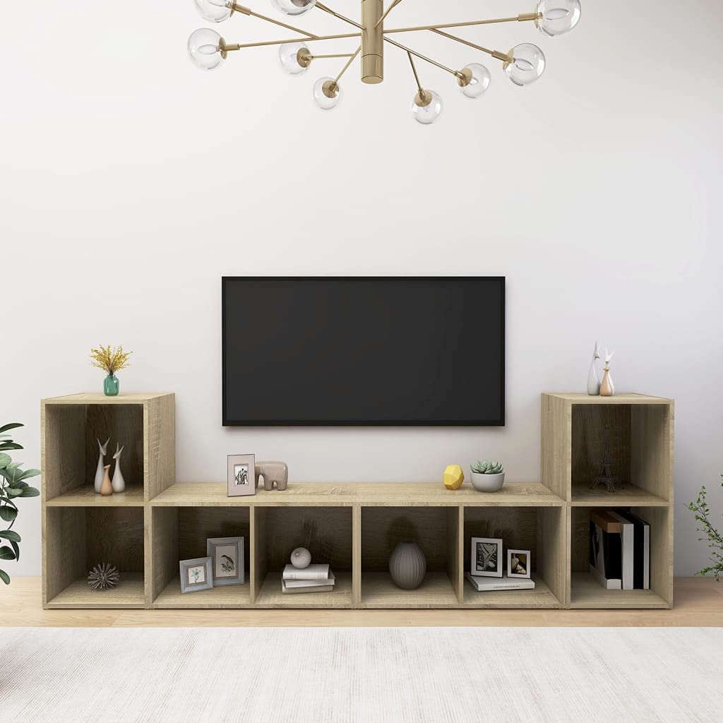 Szafka pod TV, zestaw 4 sztuk, dąb Sonoma, materiał drewnopochodny, 72 x 35 x 36,5 cm, wszechstronne meble do salonu do przechowywania mediów i przechowywania, poziomo/pionowa