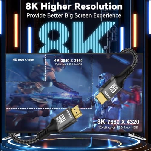 Image of Tobo 8K Hdmi 2.1 Cable 48Gbps Braided 4K 120Hz Hdr For Tv Ps5 Xbox Laptop