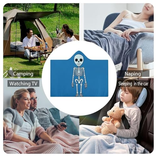 Couverture à capuche bleue originale avec squelette imprimé à offrir