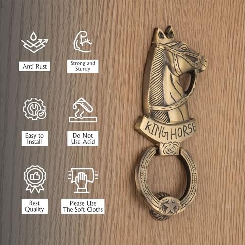 Image of COMPASS Horse Design Brass Home Decor | Door Decor | Door Knocker with Antique Finish | 8.5 inch | Pack of 1