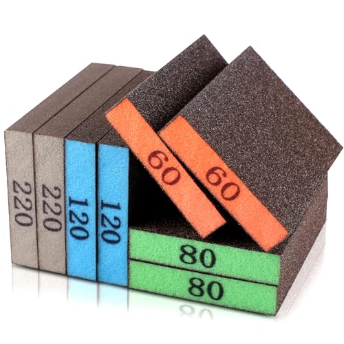 Giwiemi 8 Pack Sanding Sponge, Washable & Reusable Sanding Blocks for Drywall, Wood, Metal & Furniture — Premium Sandpaper Block Assortment with 60/80/120/220 Grit