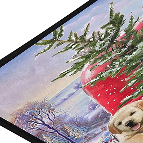 Christmas Red Truck Dog Kitchen Rugs Winter Snowflake Xmas Tree Bath Rug Indoor Outdoor Doormat Runner Comfort Mat Non-Slip Carpet For Bathroom 39" X 20" #TOP1