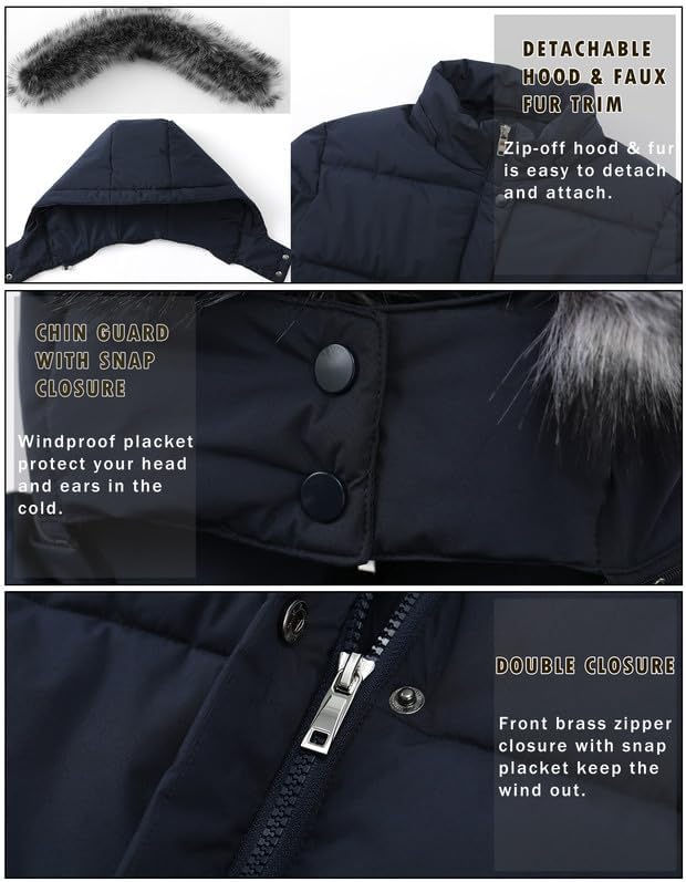 GGleaf Women's Winter Thicken Puffer Coat (Standard & Plus Size) Warm Snow Jacket with Fur Removable Hood - Image 7