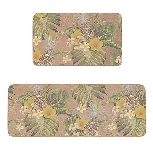 Kitchen Rugs,LEEVAN 2 PCS Vintage Microfiber Non-Skid/Slip Rubber Back Washable Doormat Floormat Area