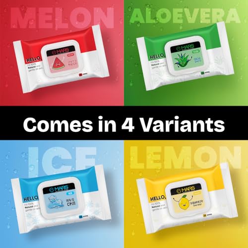 Image of MARS Refreshing Wet Wipes for Face| Facial Cleansing | Refreshing & Skin Hydration| Soothing for skin | pH Balance & Alcohol Free | Nourishing with Fruit extract | 25 Wipes (Watermelon) (Pack of 2)