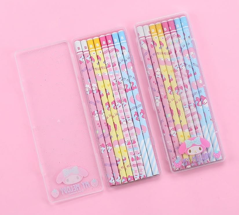 Cute Pencils with Case, B Round Pencils, 8 Count (Pink)