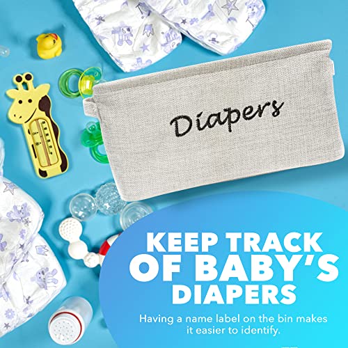 Dejaroo - Baskets For Organizing Diapers And Newborn Essentials, Baby Diaper Caddy Organizer, Embroidered Baby Shower Gifts For Moms, Linen Basket With Handle, 12 X 6 X 6 Inches, Grey #TOP6