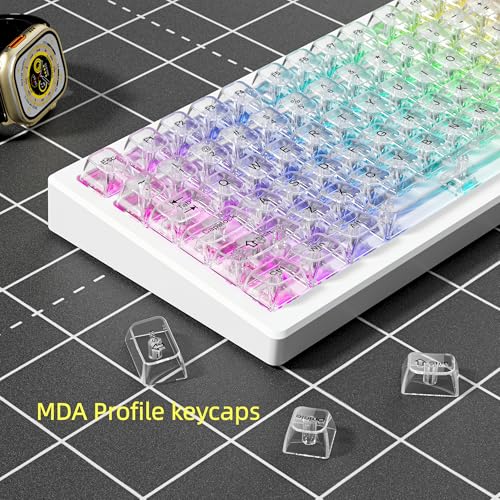 Image of dagaladoo White Clear keycaps,Transparent keycaps 60 75 100 Percent,Ceramic Jelly Key caps Set,Shine Through Key caps,MDA Profile Keyboard Key Cap for Mx Switches Mechanical Keyboard